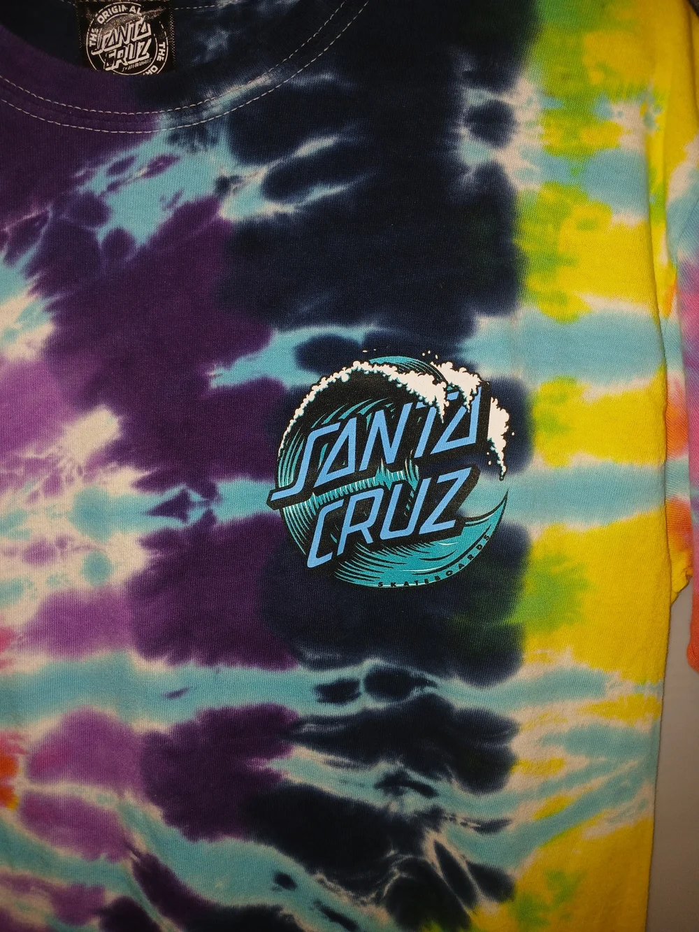 Santa Cruz Wave Dot Multi Color Spiral Tie Dye Graphic T-Shirt Size M Skatewear